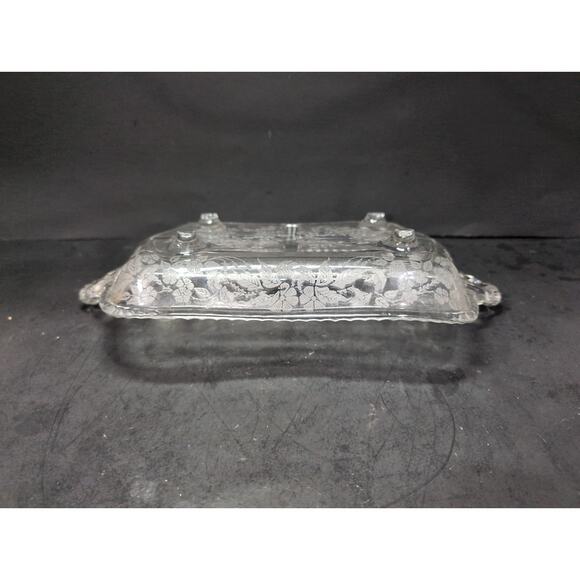 Fostoria Etched Glass Divided Relish‎ Dish, Basket Floral Design, 3-Part Serving - Picture 7 of 10